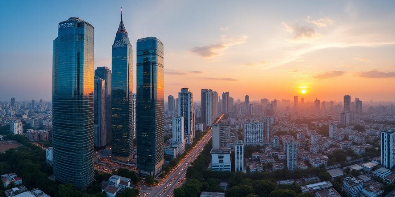Panoramic view of the Makati Central Business District skyline at sunset representing the Philippine financial hub